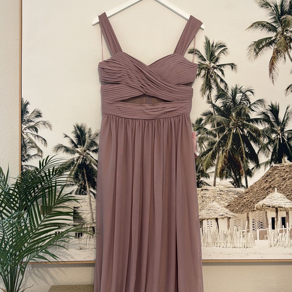 Birdy Grey Elsye Dress Mesh Mauve Bridesmaids Floor Length Gown Mesh Cutout - Picture 2 of 10